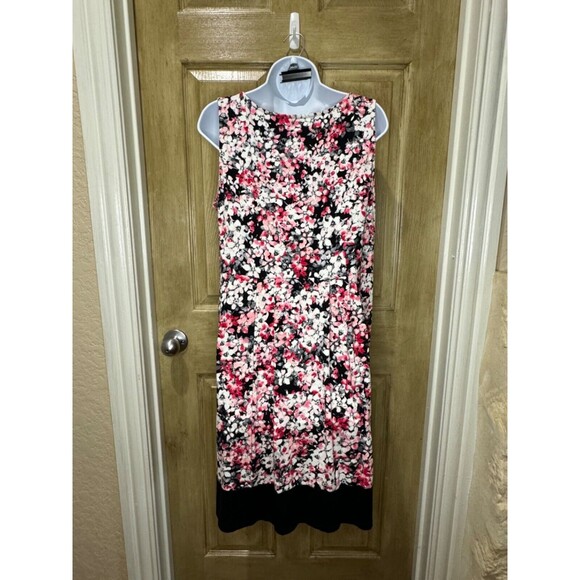 J Jill Dress Women Medium Pink White Floral Tank Shift Knee Length Wearever Knit - Picture 2 of 3
